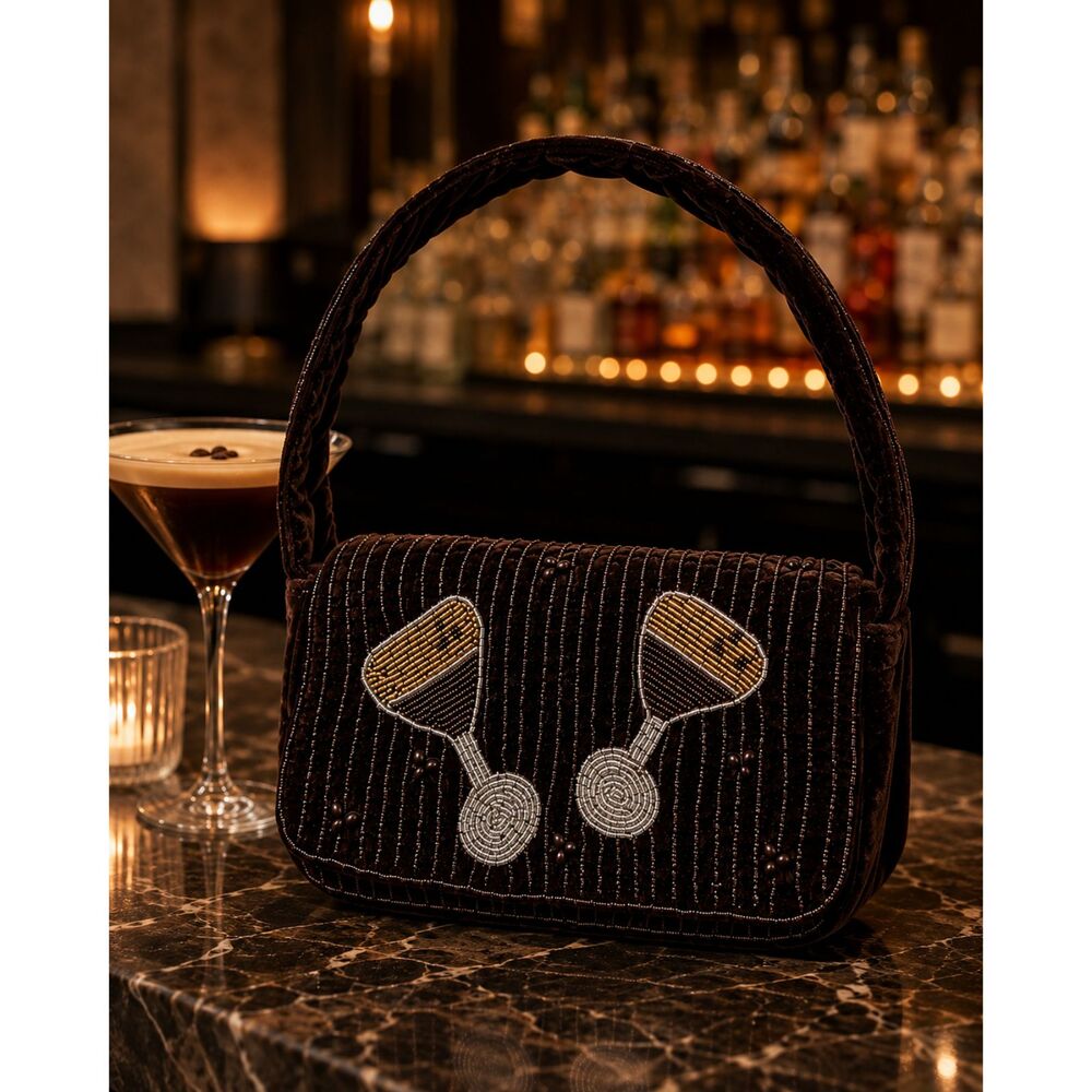 A New Day Espresso Martini Beaded Brown Velvet Shoulder Bag NWOT